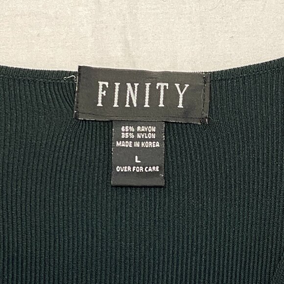 Finity Black Rib Knit Open Cardigan Sweater Long Sleeve V-Neck Button Accent L - Picture 11 of 12